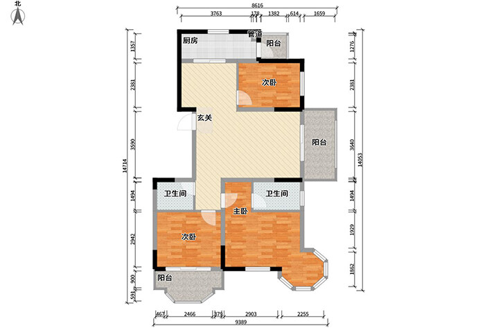 魯商藍(lán)岸新城127m2三室一廳戶型平面布局圖.jpg