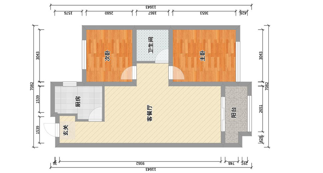 御景新苑89㎡兩室一廳戶型平面布局圖.jpg